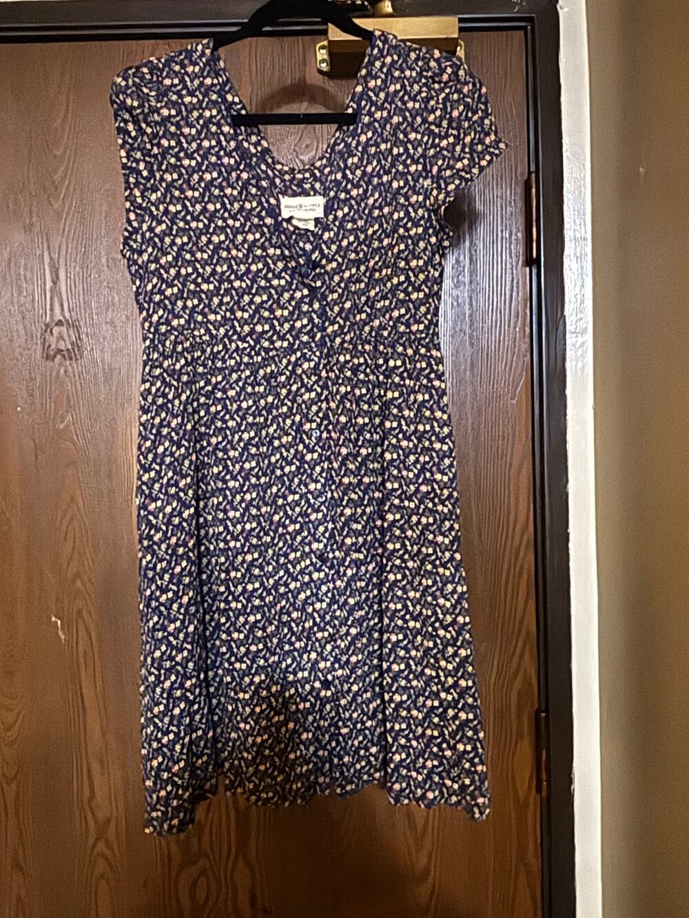Ralph Lauren Navy Blue Floral Fall Preppy Boho Indie Short- Sleeved Midi Dress